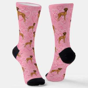 Rhodesian Ridgeback Dog Love Heart Pattern Pink Socks