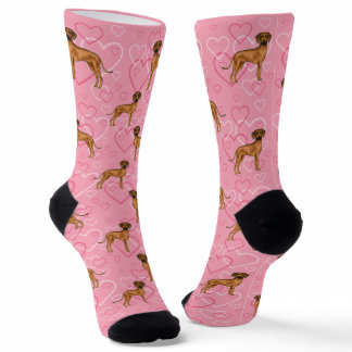 Rhodesian Ridgeback Dog Love Heart Pattern Pink Socks