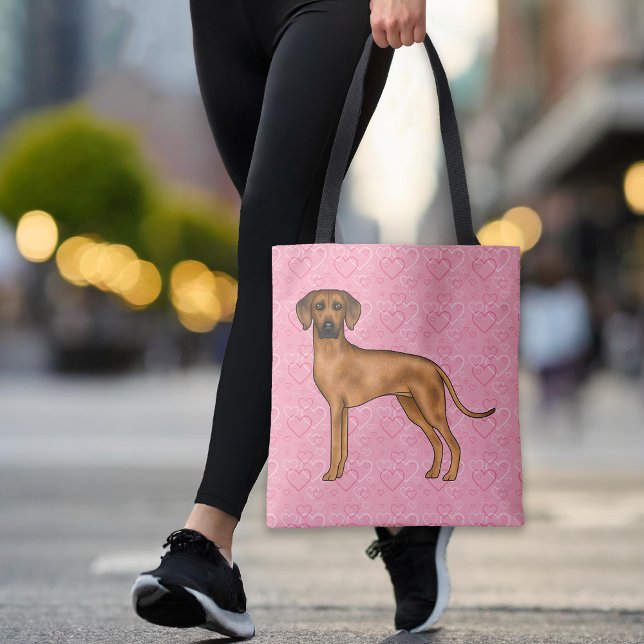 Rhodesian Ridgeback Dog Love Heart Pattern Pink Tote Bag (Please note: This image is a digital mockup. The product may not be in scale.)