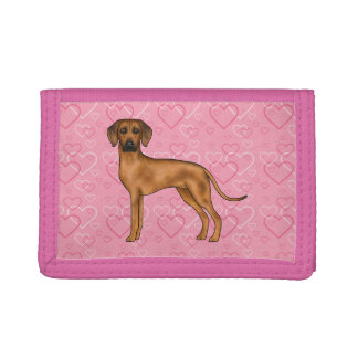 Rhodesian Ridgeback Dog Love Heart Pattern Pink Trifold Wallet
