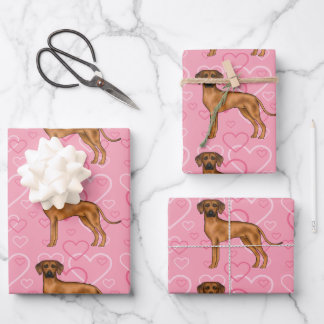 Rhodesian Ridgeback Dog Love Heart Pattern Pink Wrapping Paper Sheets