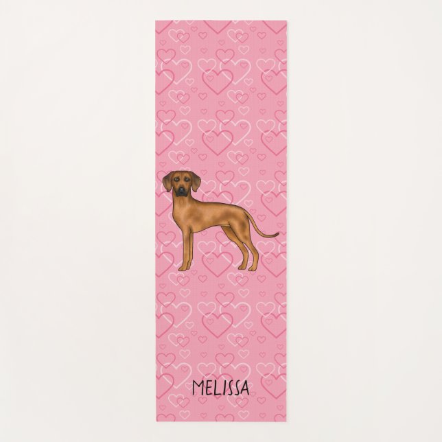 Rhodesian Ridgeback Dog Love Heart Pattern Pink Yoga Mat (Front)