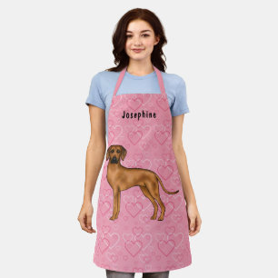 Rhodesian Ridgeback Dog On Pink Hearts With Name Apron