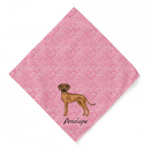 Rhodesian Ridgeback Dog On Pink Hearts With Name Bandana