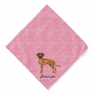Rhodesian Ridgeback Dog On Pink Hearts With Name Bandana