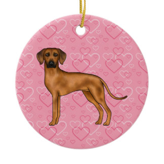 Rhodesian Ridgeback Dog On Pink Hearts With Name Ceramic Ornament