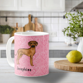 Rhodesian Ridgeback Dog On Pink Hearts With Name Coffee Mug