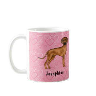 Rhodesian Ridgeback Dog On Pink Hearts With Name Coffee Mug