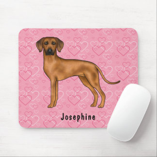 Rhodesian Ridgeback Dog On Pink Hearts With Name Mouse Pad