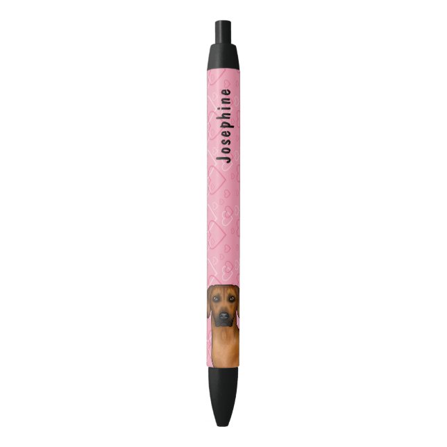Rhodesian Ridgeback Dog On Pink Hearts With Name Pen (Front Vertical)