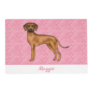 Rhodesian Ridgeback Dog On Pink Hearts With Name Placemat