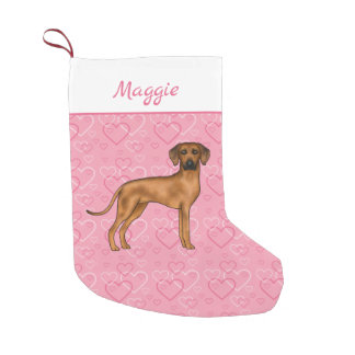 Rhodesian Ridgeback Dog On Pink Hearts With Name Small Christmas Stocking