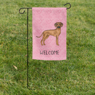 Rhodesian Ridgeback Dog On Pink Hearts With Text Garden Flag