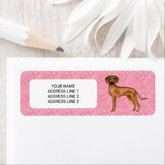 Rhodesian Ridgeback Dog On Pink Hearts With Text Label