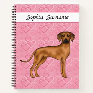 Rhodesian Ridgeback Dog On Pink Hearts With Text Notebook
