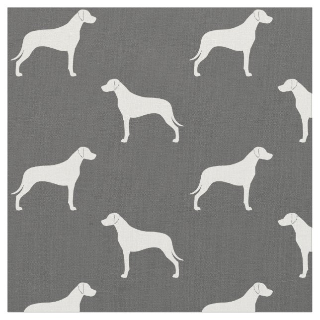 Rhodesian Ridgeback Dog Silhouettes Grey and White Fabric (Close Up)