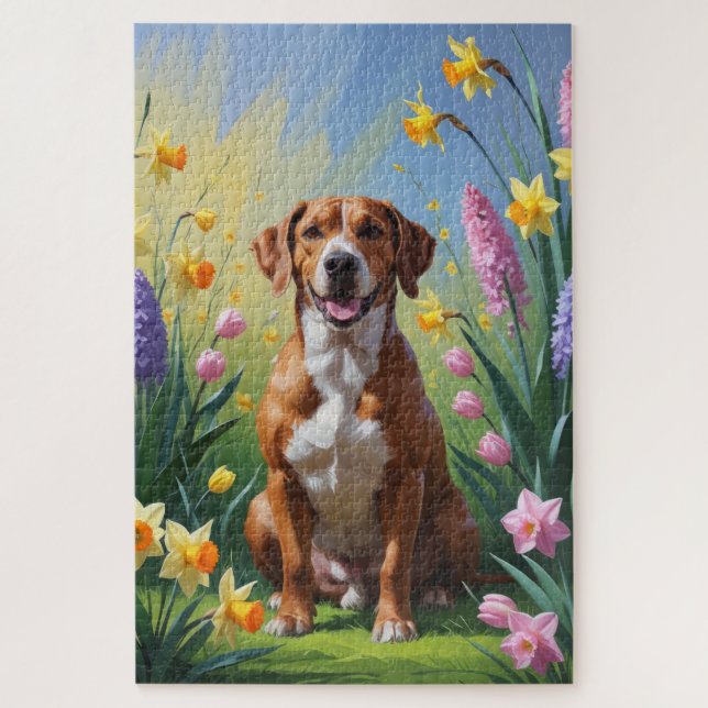 Rhodesian Ridgeback Dog Spring Flowers Painting Jigsaw Puzzle (Vertical)