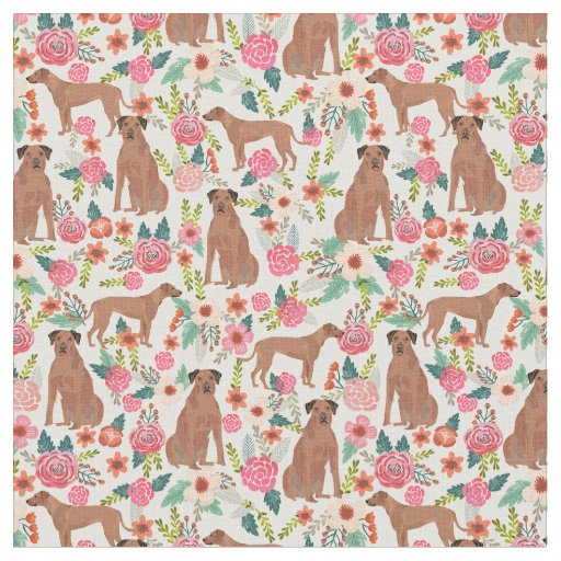 rhodesian ridgeback dog vintage florals cream fabric