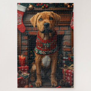 Rhodesian Ridgeback Dog With Christmas Gifts  Jigsaw Puzzle