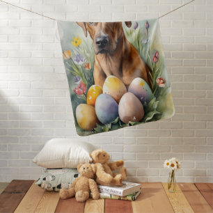 Rhodesian Ridgeback Dog with Easter Eggs Holiday Baby Blanket