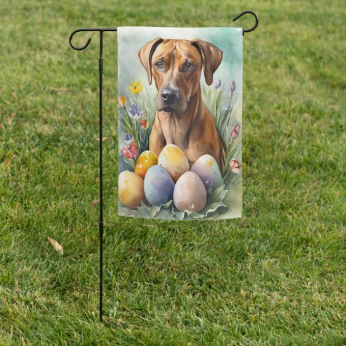 Rhodesian Ridgeback Dog with Easter Eggs Holiday Garden Flag