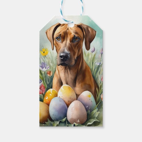 Rhodesian Ridgeback Dog with Easter Eggs Holiday Gift Tags