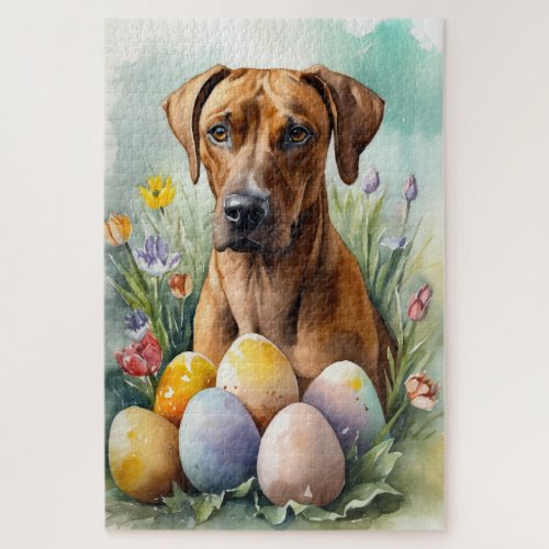 Rhodesian Ridgeback Dog with Easter Eggs Holiday Jigsaw Puzzle