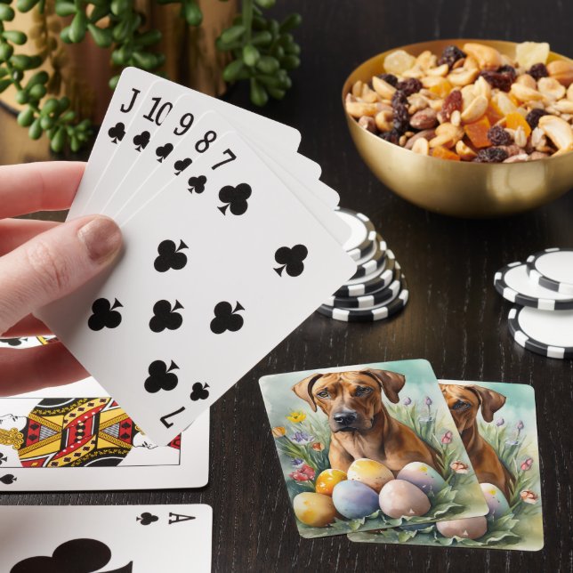 Rhodesian Ridgeback Dog with Easter Eggs Holiday Poker Cards (In Situ)