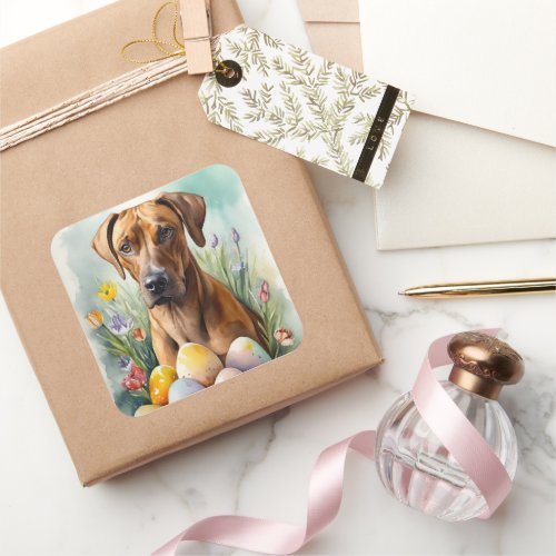 Rhodesian Ridgeback Dog with Easter Eggs Holiday Square Sticker