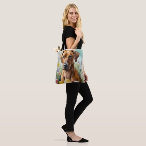 Rhodesian Ridgeback Dog with Easter Eggs Holiday Tote Bag