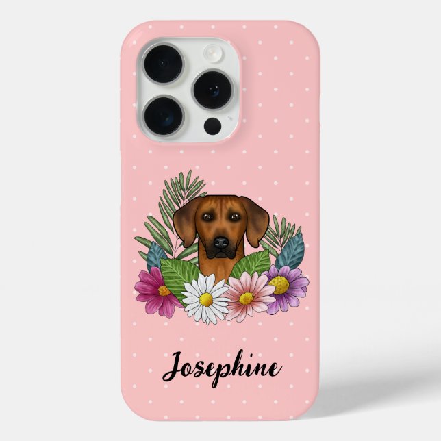 Rhodesian Ridgeback Dog With Flowers And Name Pink Case-Mate iPhone Case (Back)