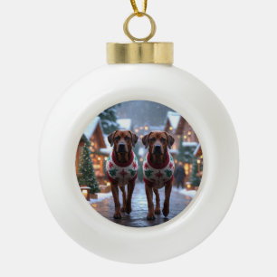 Rhodesian Ridgeback Dogs Christmas Snow Holiday Ceramic Ball Christmas Ornament