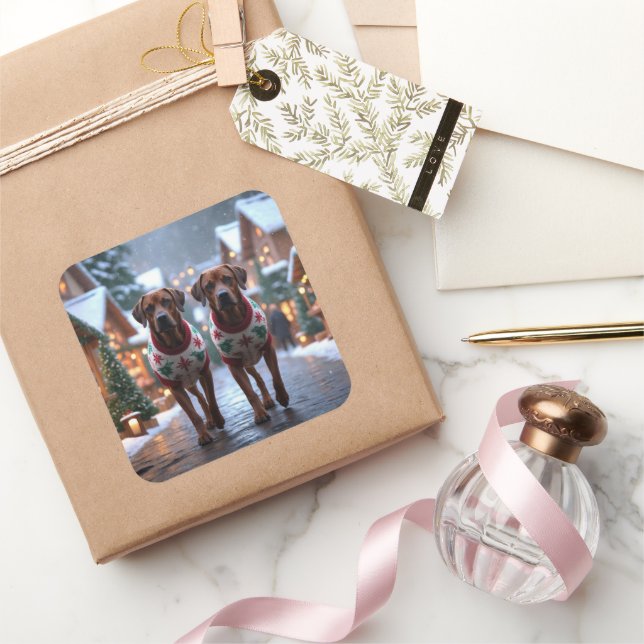 Rhodesian Ridgeback Dogs Christmas Snow Holiday Square Sticker (Gifting)