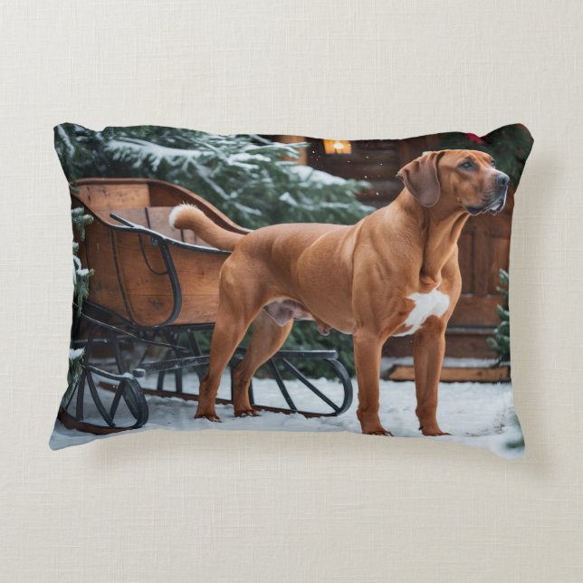 Rhodesian Ridgeback Festive Holiday Christmas Accent Pillow (Back)