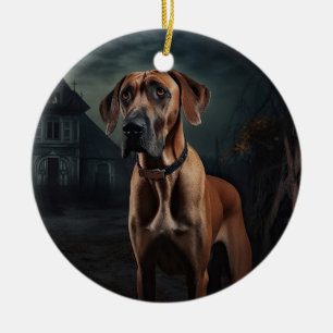 Rhodesian Ridgeback Halloween Scary Ceramic Ornament