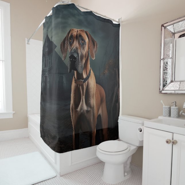 Rhodesian Ridgeback Halloween Scary  Shower Curtain (In Situ)