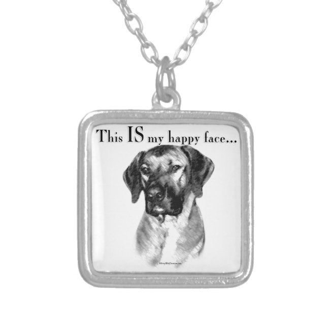 Rhodesian Ridgeback Happy Face Silver Plated Necklace (Front)