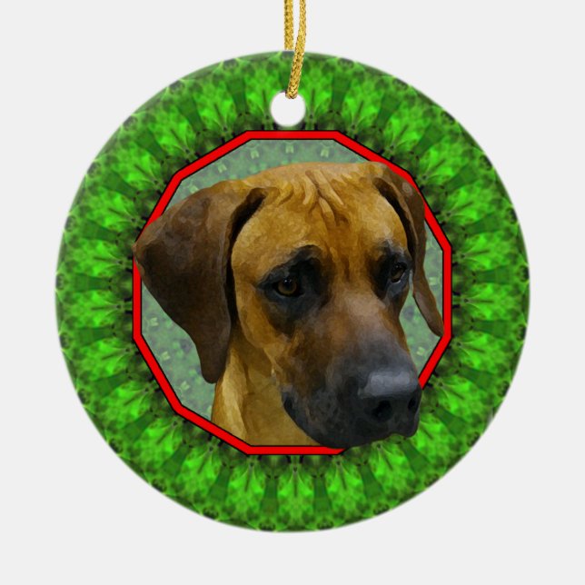 Rhodesian Ridgeback Happy Howliday Ceramic Ornament (Front)
