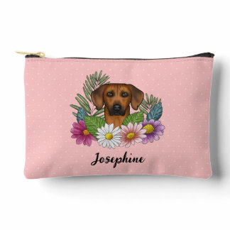 Rhodesian Ridgeback Head Colorful Flowers And Name Accessory Pouch