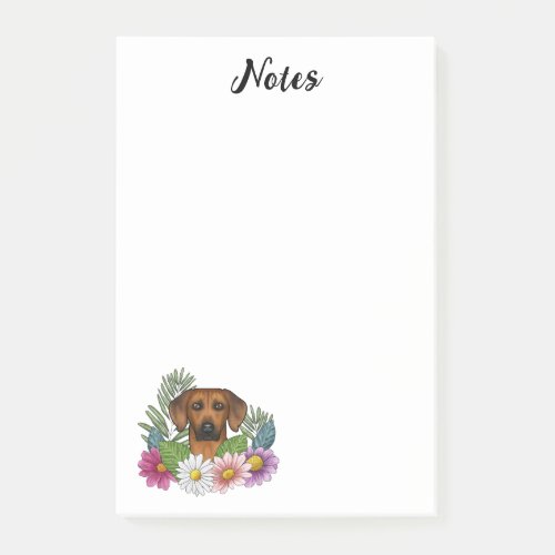 Rhodesian Ridgeback Head Colorful Flowers And Text Post_it Notes