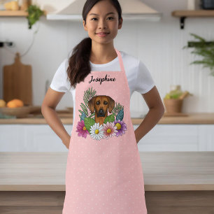 Rhodesian Ridgeback Head Colorful Flowers On Pink Apron