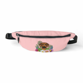 Rhodesian Ridgeback Head Colorful Flowers On Pink Fanny Pack