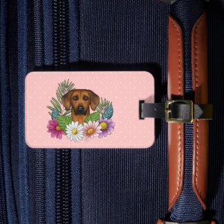 Rhodesian Ridgeback Head Colorful Flowers On Pink Luggage Tag