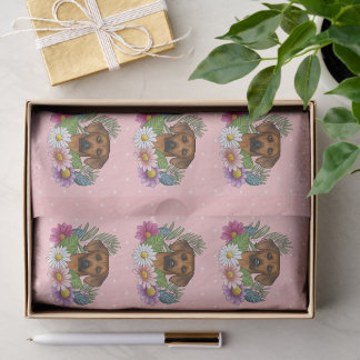 Rhodesian Ridgeback Head Colorful Flowers On Pink Tissue Paper