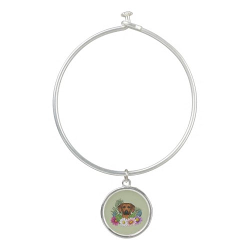 Rhodesian Ridgeback Head Colorful Summer Flowers Bangle Bracelet