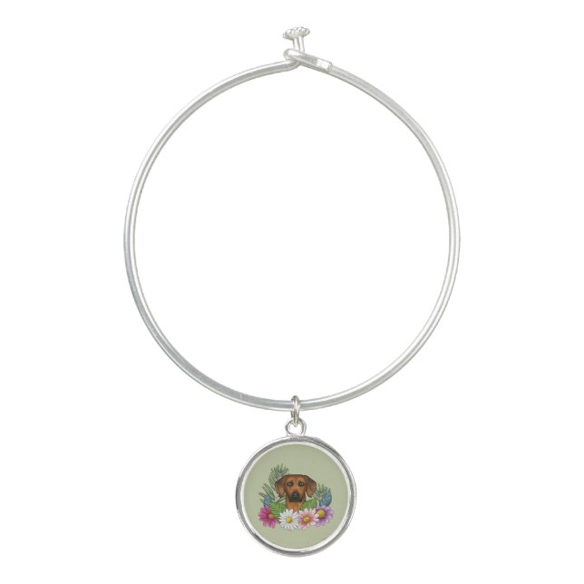 Rhodesian Ridgeback Head Colorful Summer Flowers Bangle Bracelet (Front)