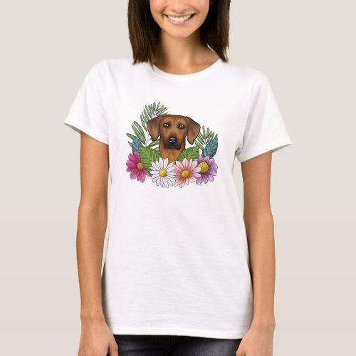 Rhodesian Ridgeback Head Colorful Summer Flowers T_Shirt