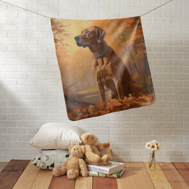 Rhodesian Ridgeback  in Autumn Leaves Fall Inspire Baby Blanket (In Situ)