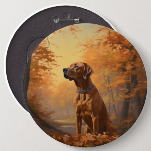 Rhodesian Ridgeback  in Autumn Leaves Fall Inspire Button (Front & Back)