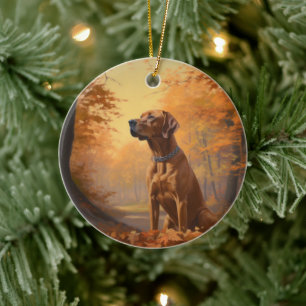 Rhodesian Ridgeback in Autumn Leaves Fall Inspire Ceramic Ornament